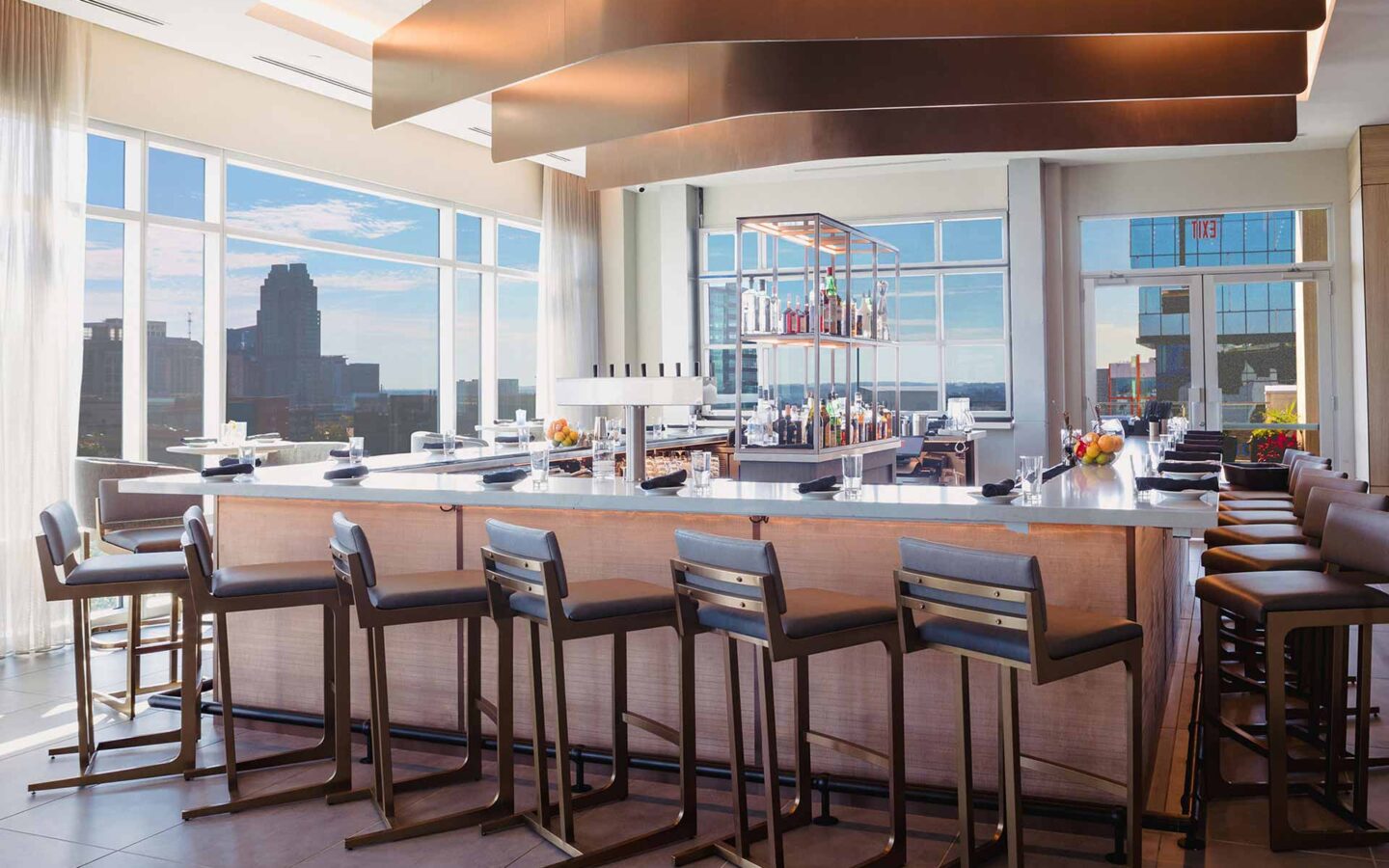 bar seating in a modern indoor lounge